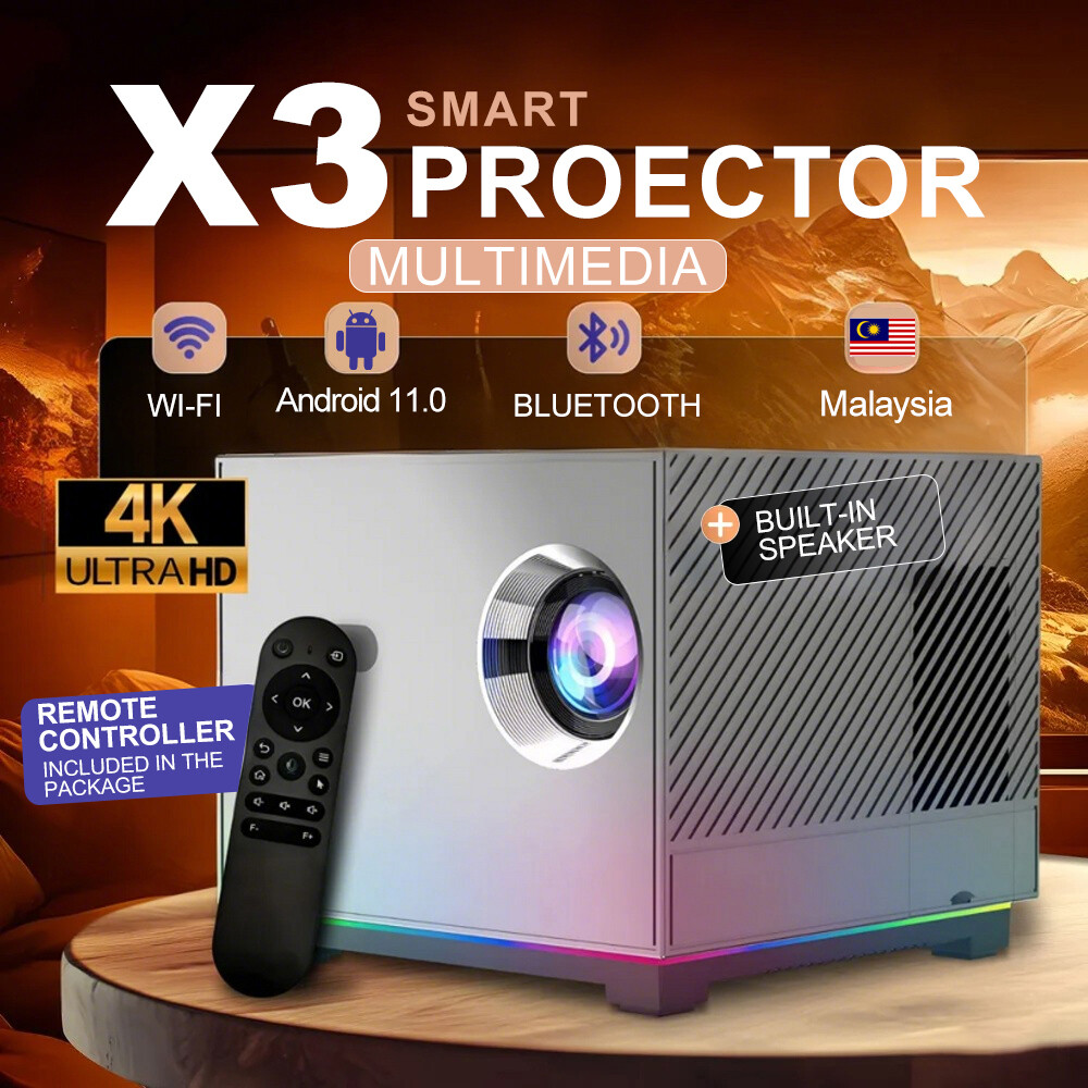 TRIMAS&FINTEX  Auto Focus Projector X3 Pro 15000Lumen RGB Breathing ligh 1920*1080P HiFi Soeaker For Home Theater - Jenama TRIMAS AUTO ELECTRICAL Harga 553 Ringgit*Penghantaran Percuma
