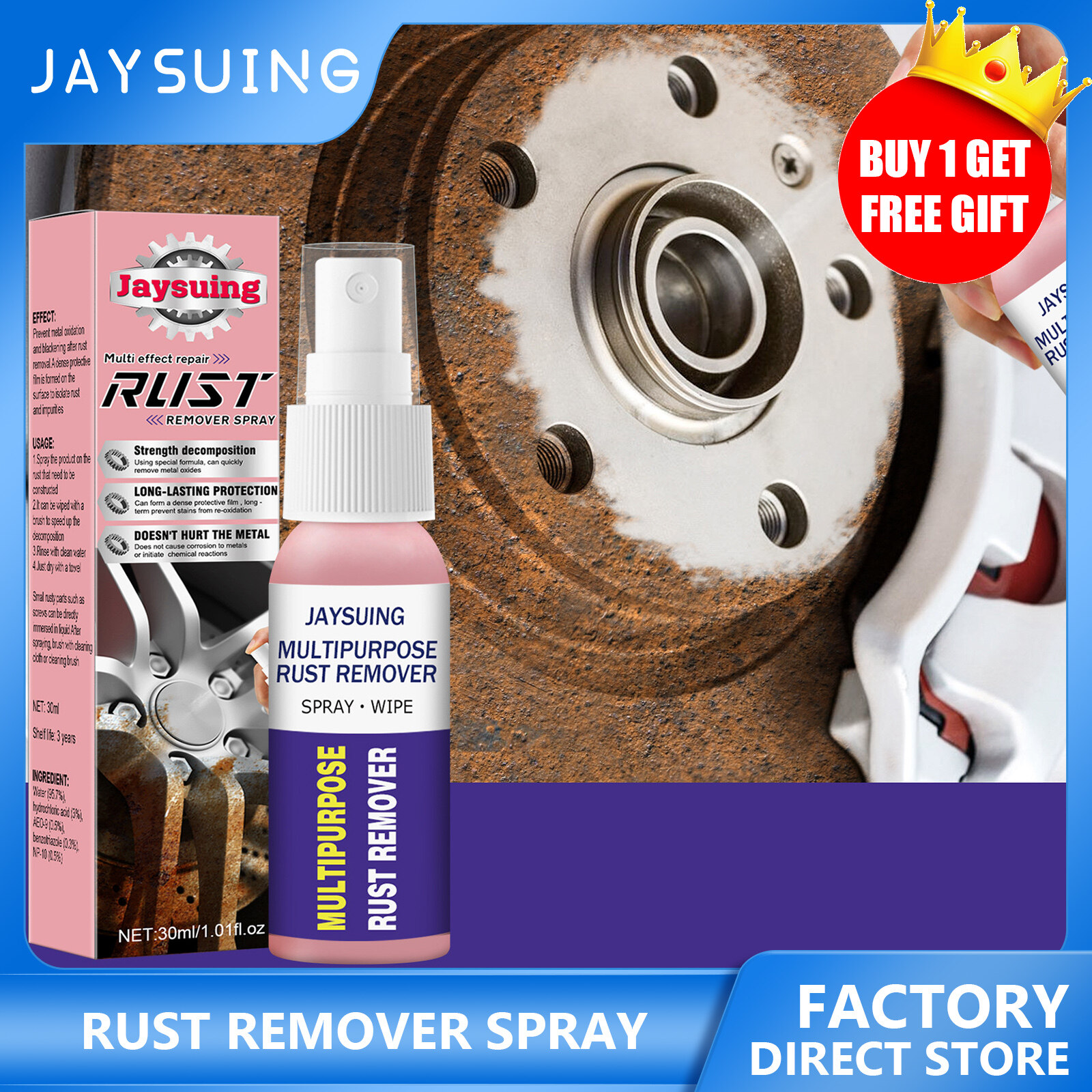 Jaysuing bình xịt tẩy rỉ sét xe hơi chất ức chế rỉ sét chất tẩy rỉ sét làm sạch bảo dưỡng xe hơi sơn chrome bề mặt kim loại chất đánh bóng kim loại bình xịt tẩy rỉ sét xe hơi 30ml sơn crôm kim loại bột sắt bảo dưỡng xe hơi chất tẩy rửa siêu gỉ đa năng