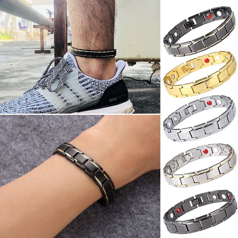 Vòng đeo tay năng lượng từ tính màu vàng bạc màu đen trang sức thời trang cho nam vòng đeo tay bằng thép titan vòng đeo chân