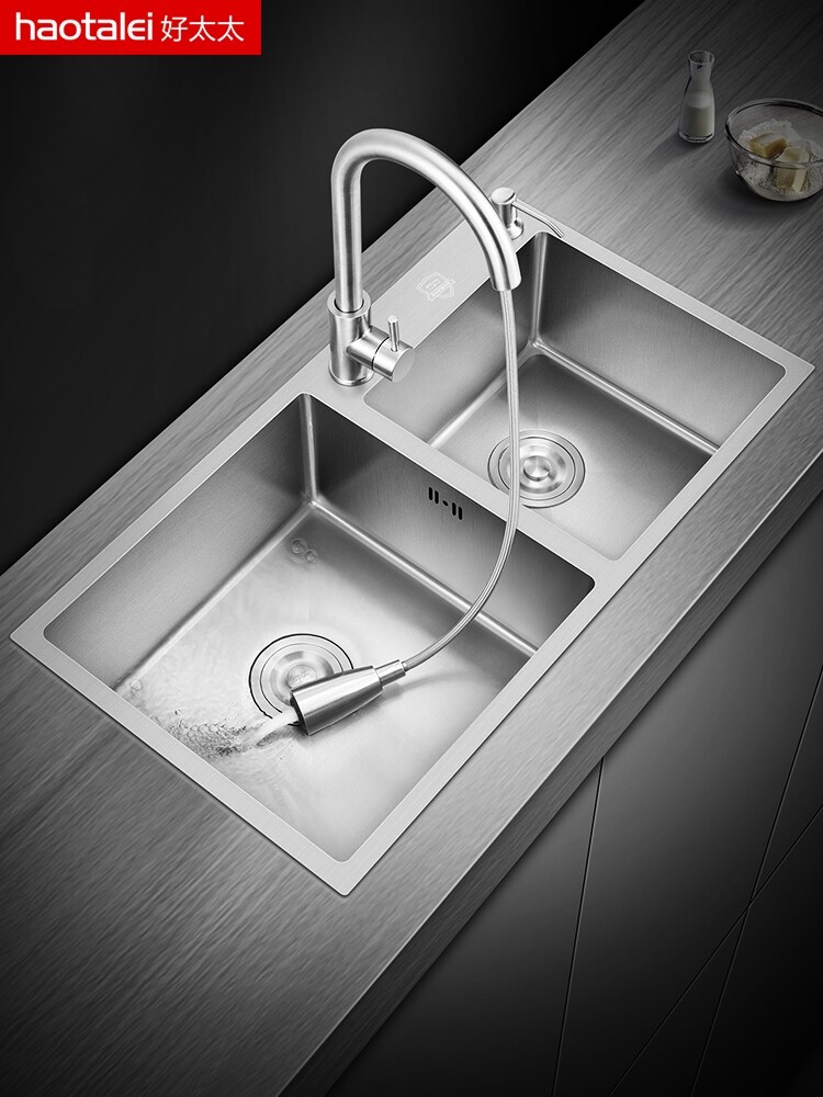 Gambar German xiancai basins dual slot 304 stainless steel kitchen sink sink nano manual birdbath to household under the sink