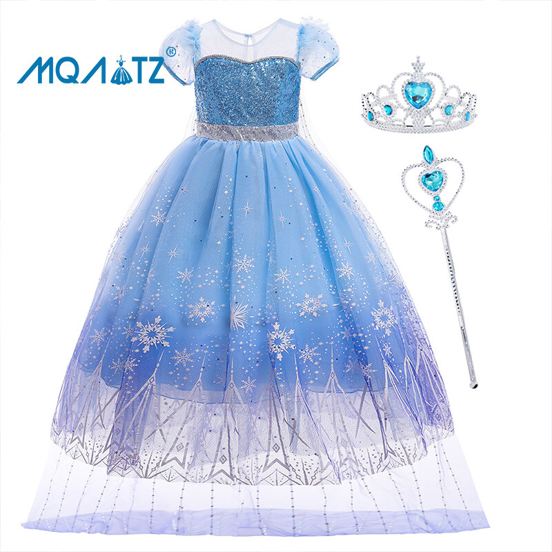 MQATZ Đầm Công Chúa Elsa Anna Đầm Ngắn Tay Cho Bé Gái Áo Choàng Lưới Trang
