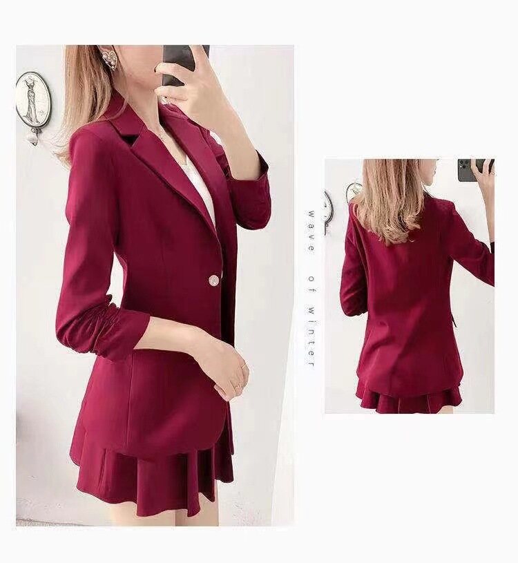 áo Blazer Công Sở/Trang Trọng Cho Nữ Bộ Cỡ Lỡn Bộ Đồ Rộng Áo Khoác Blazer Thường Ngày Cho Nữ + Chân Váy Ngắn