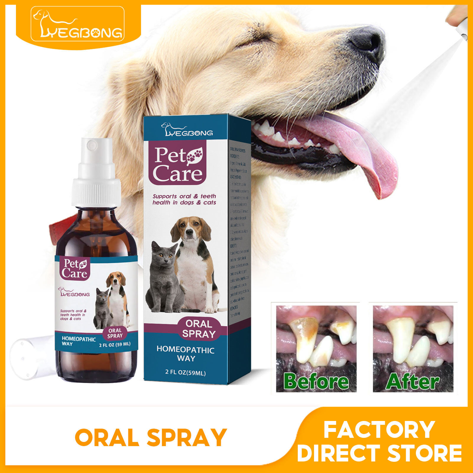 YEGBONG Pet Tooth Cleaning Spray Oral Cleanse Dogs Cats Teeth Clean Deodorant Stain Removal Halitosis Cleaning Tool for Pet Oral Products Breathing Refresher (59ml) - ยี่ห้อ YEGBONG ราคา 167 บาท*ส่งฟรี