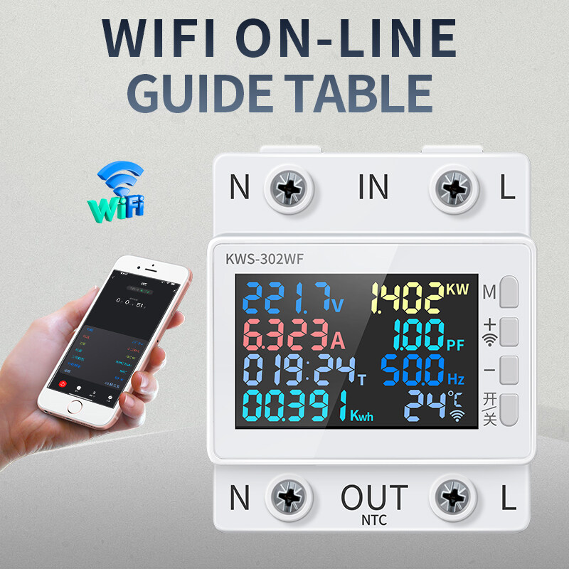 Đồng hồ đo năng lượng WIFI 8 trong 1 Màn hình màu Điện thoại từ xa Điều khiển APP AC 2P AC 170V-270V Vôn kế điện áp Amps Watt Kwh Meter