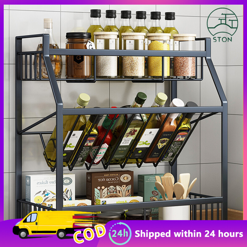 Gambar Stonmall 2 3 Tier Metal Kitchen Rak Stainless Steel Storage Multifunctional spice rack Countertop Seasoning Storage Supplies Rak Dapur Kitchen Organizer Shelf  Condiment rack ???