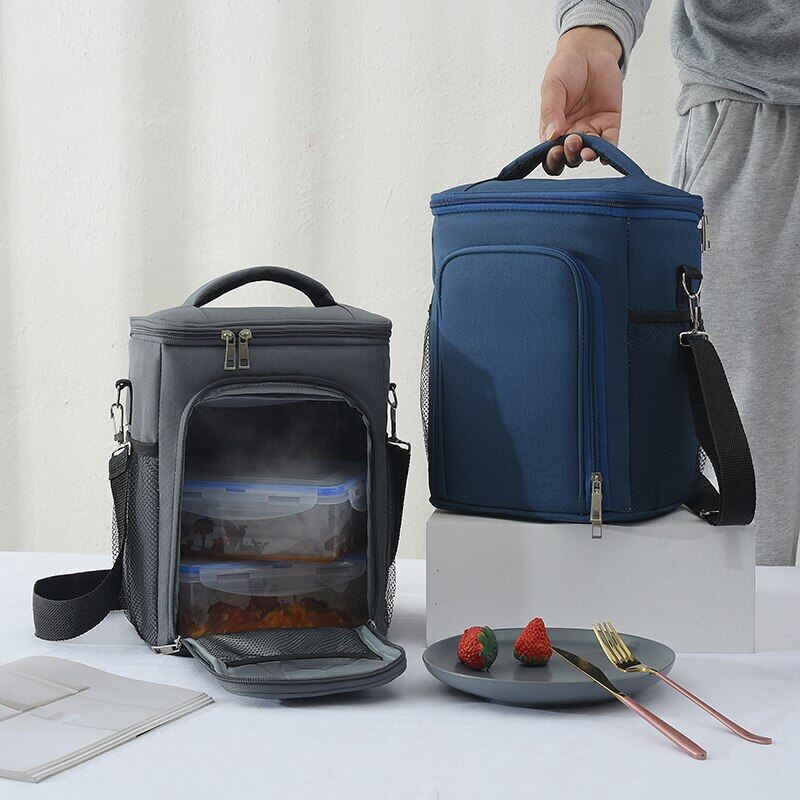 Gambar High Capacity Lunch Bags Thickened Aluminum Foil Food Storage Thermal Shoulder Pouch Office Worker Bring Meal Insulated Handbag