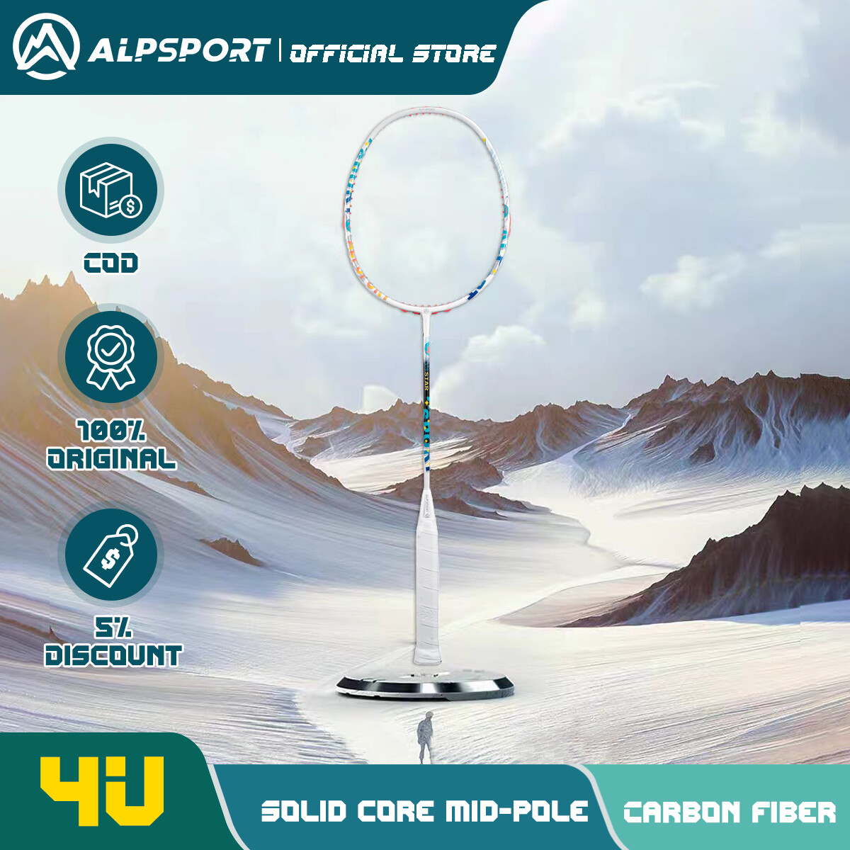 Alp star vợt trắng trục rắn sao vợt siêu tấn công 4u g5 84g max 32lbs vợt vợt cầu lông chính hãng alpsport