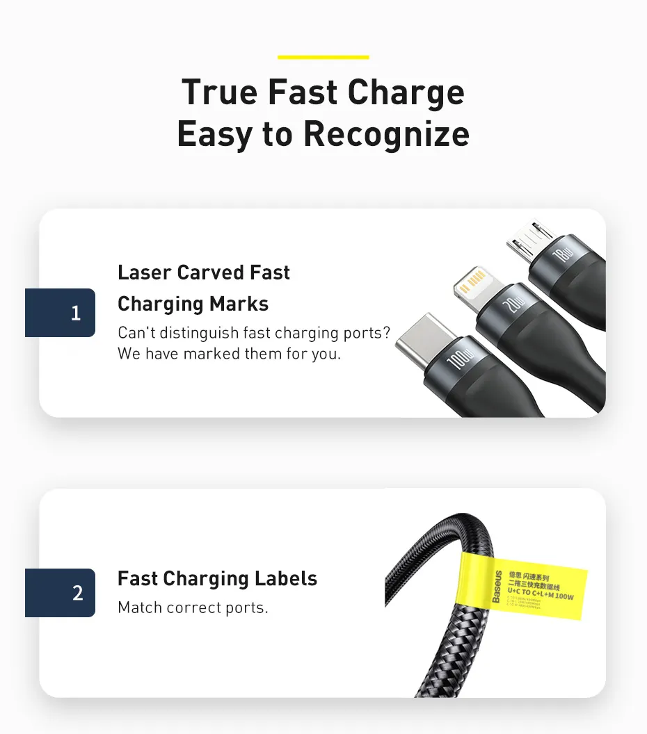 Baseus Flash Series Two for three Fast Charging Data Cable 100W 7