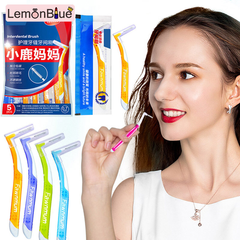 Gambar LemonBlue L shaped Interdental Brushe Braces Gum Line   Implants Soft Angle Toothbrush Curved Handle Pro Tooth Stain Remover