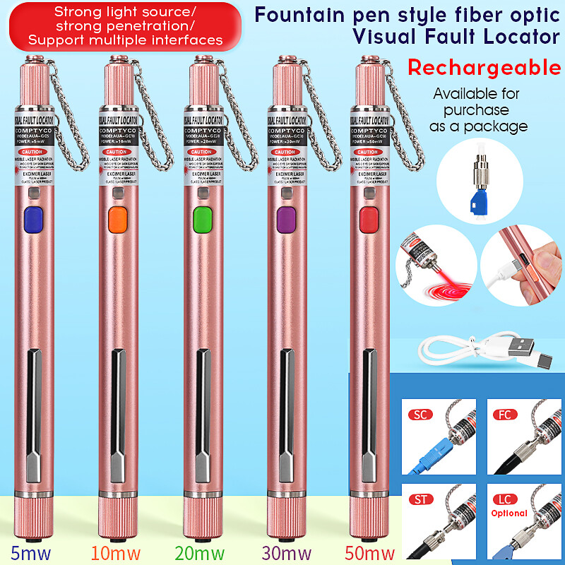 5mw/10mw/20mw/30mw/50mw ftth fiber optic tester pen sc/fc/st adjustable optical visual fault locator fiber cable test tool