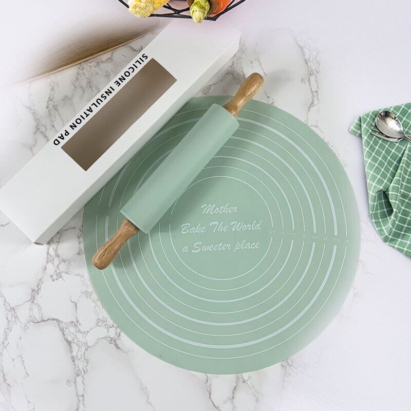 Gambar 1 Set Silicone Baking Mat Pastry Rolling Kneading Pad With Rolling Pin Kitchen Crepes Pizza Dough Set Non Stick Pastry Mat