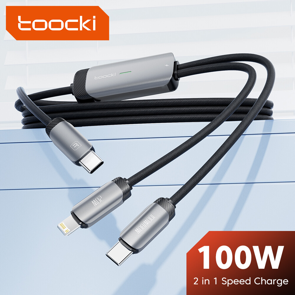 Toocki 100w 2 trong 1 siêu cáp sạc loại usb c nhanh chóng sạc loại c để cáp lightning dữ liệu cáp cho huawei ipad pro samsung