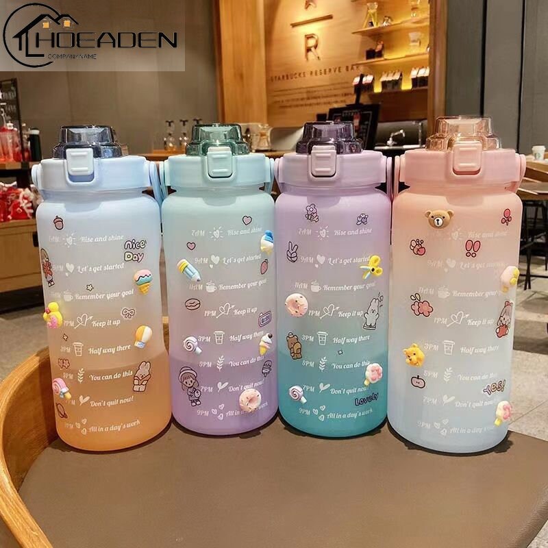 Gambar ?CW? HOEADEN 2 Liters Water Bottle Motivational Drinking BottleWater Bottle with StickersReusableCups