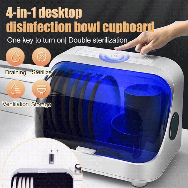 Gambar 4 in 1 Desktop Disinfection Bowl Cupboard Kitchen Bowl Chopsticks Receive Heavy Box of Disinfection Machine Double Bowl Disinfect Cupboard Drop Household Multifunctional Shelf gorich