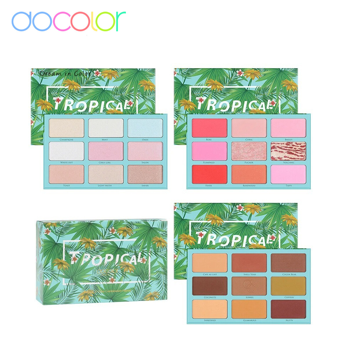 Docolor 3 trong 1 27 màu Bảng trang điểm đường viền Highlighter bảng màu má sắc tố nhám long lanh Phấn mắt không thấm nước bảng màu