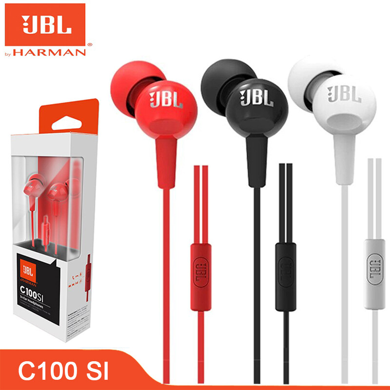 Ban đầu jbl c100si 3.5mm có dây âm thanh nổi trầm hd tai nghe cho ios android điện thoại di động tai nghe nhét tai earbuds có micrô c100siu tai nghe