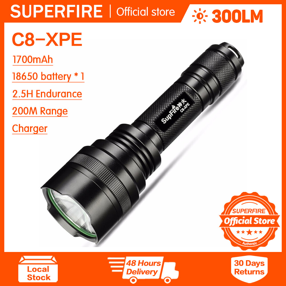 Superfire đèn pin đèn pin mạnh mẽ c8 -xpe đèn pin sạc điện