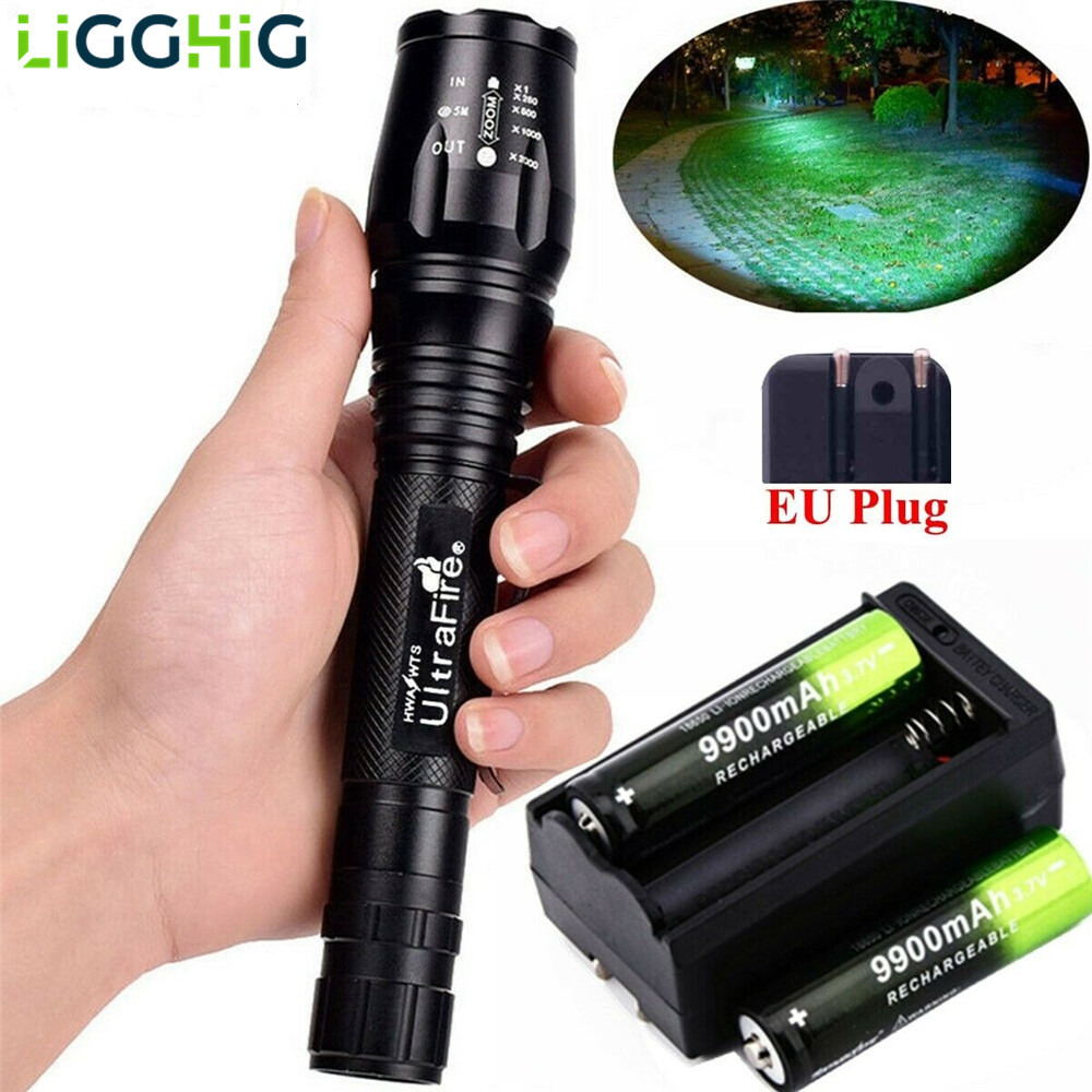 100% Original Ultrafire 200000LM T6 LED High Power Torch firefly Flashlight Lamp Light +Charger Powerful 5-Mode Waterproof Portable Outdoor Camping Fishing Work Omni Light emergency light re-chargeable tactical flashlight