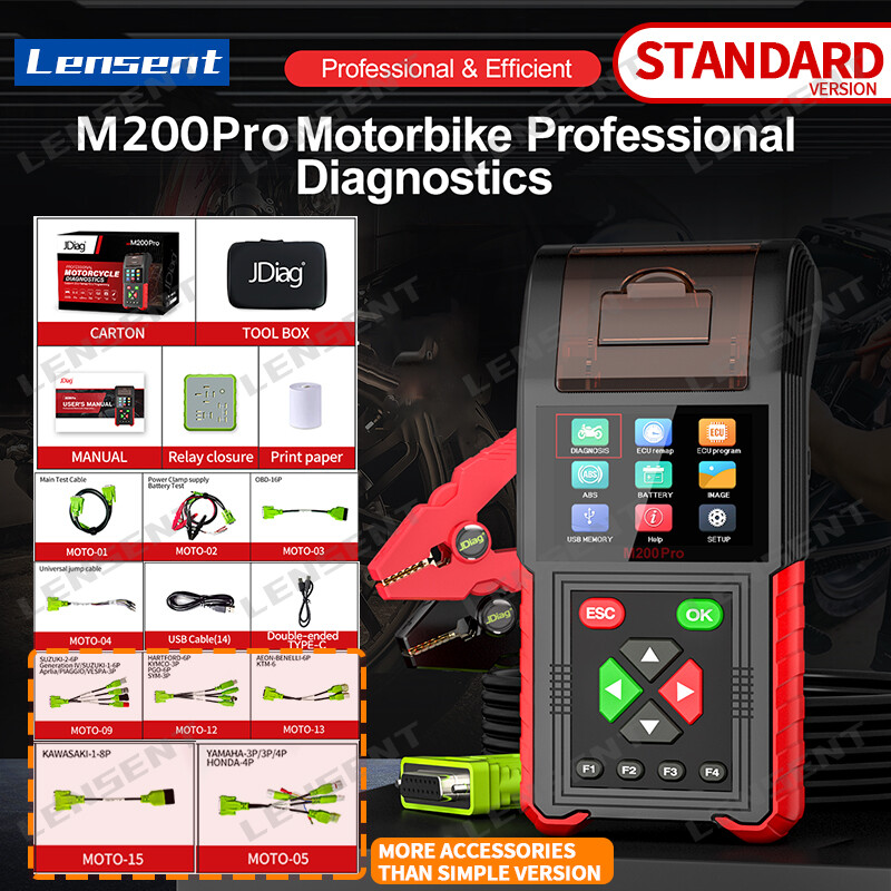 Lensent JDiag M200 PRO Standard version Moto Scanner D87 D88 CO idle speed adjustment ABS test ECU Remapping ECU programming function TPS Diagnostic EFI Motorcycle Tester Battery Print function Relay test injector ราคา 9,330 บาท*ส่งฟรี