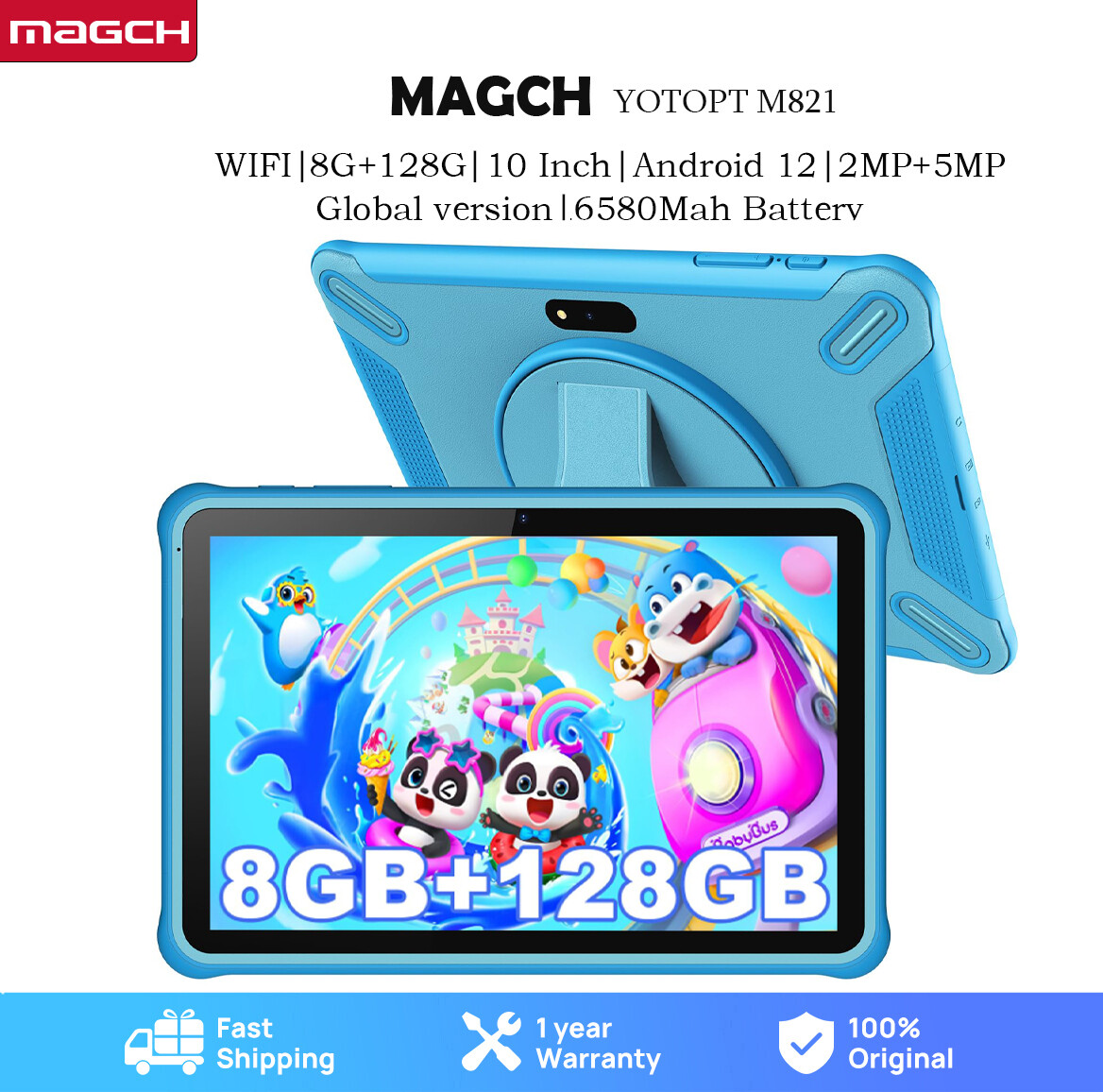 MAGCH Kids Tablet 10 Inch WiFi Kids Tablets 128G/32G Android 12 Tablet for Kids Dual Camera Educational Games Parental Control 7 inch Android Tablet For Kids ราคา 2,299 บาท*ส่งฟรี