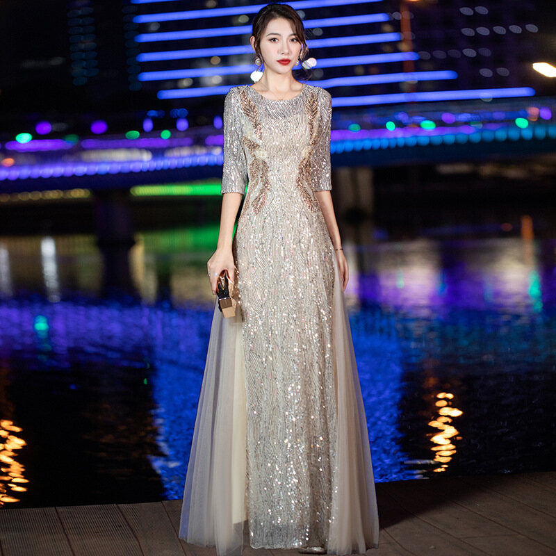 slim fit dress slacks Long Sleeve Printed Modest Maxi Dress main image 0
