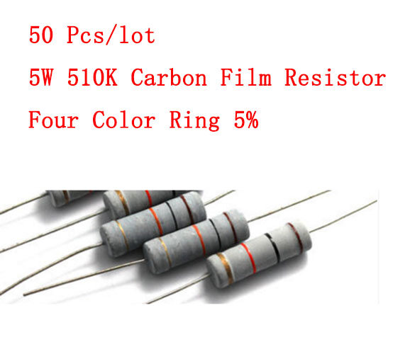 Điện trở màng cacbon 50 cái/lốc 5w 510k điện trở vòng màu 5%