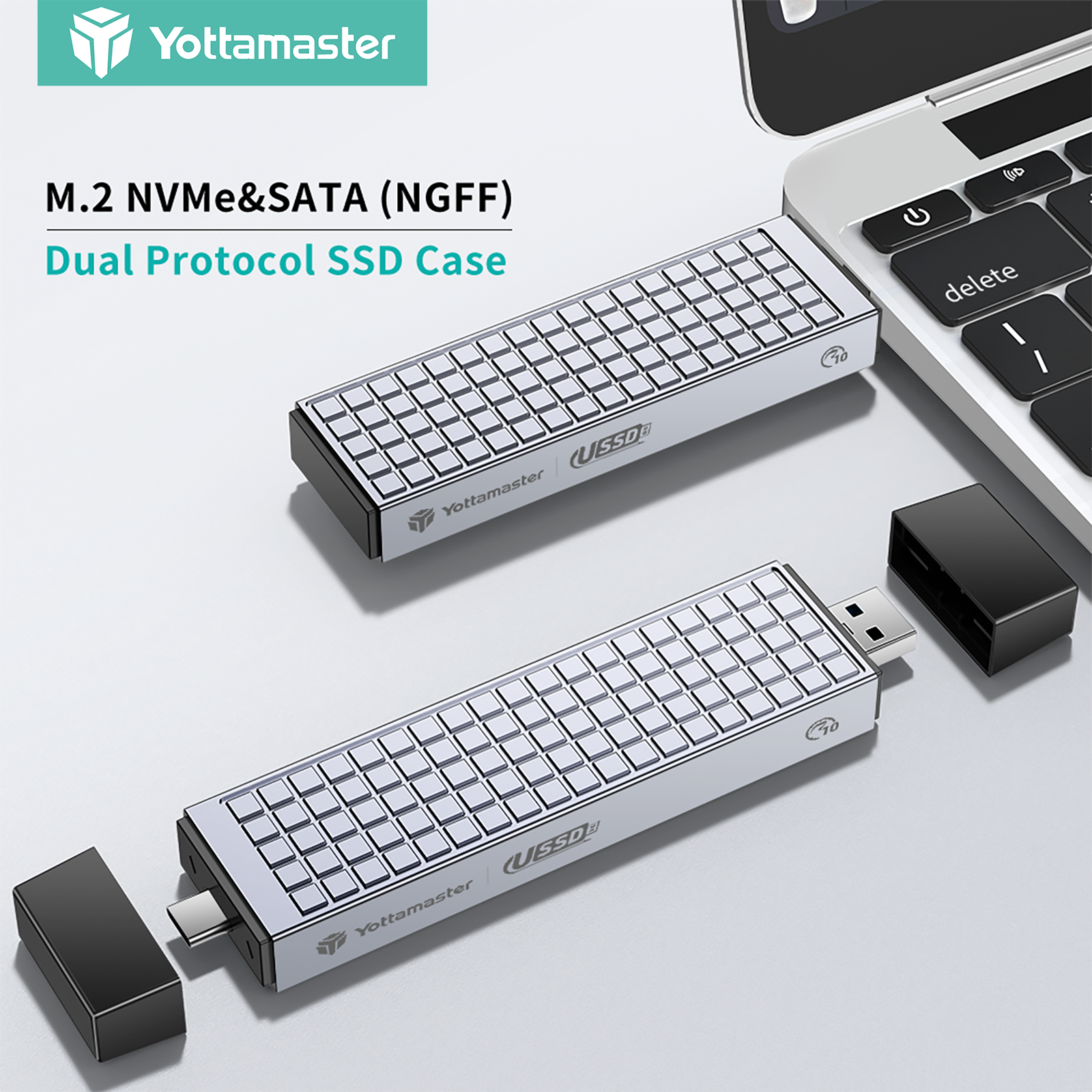 Yottamaster 10Gbps Dual Protocol M.2 NVMe SATA SSD Enclosure USB 3.1 Gen2 Cable Free Direct Plug SSD Case ราคา 667 บาท*ส่งฟรี