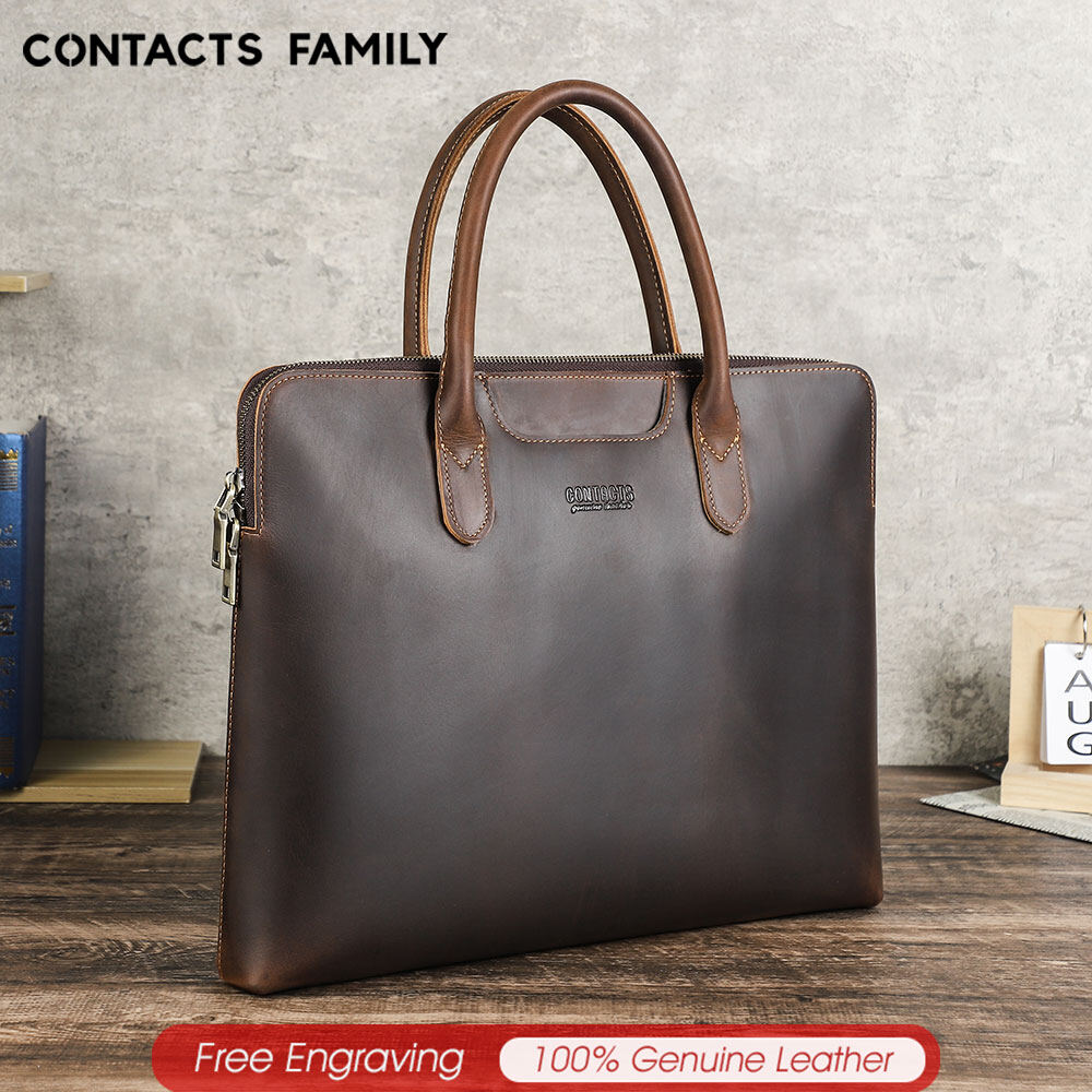  Genuine Leather Laptop Sleeve Bag For M1 M2 MacBook Air Pro 13 14 Cover iPad Pro 13 Case Men Portable Handbag Briefcase 