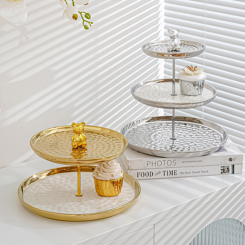 Gambar Decorative Fruit Plate Coffee Table Candy Snack Plate Dessert Table Three layer Fruit Plate Afternoon Tea Snack Plate