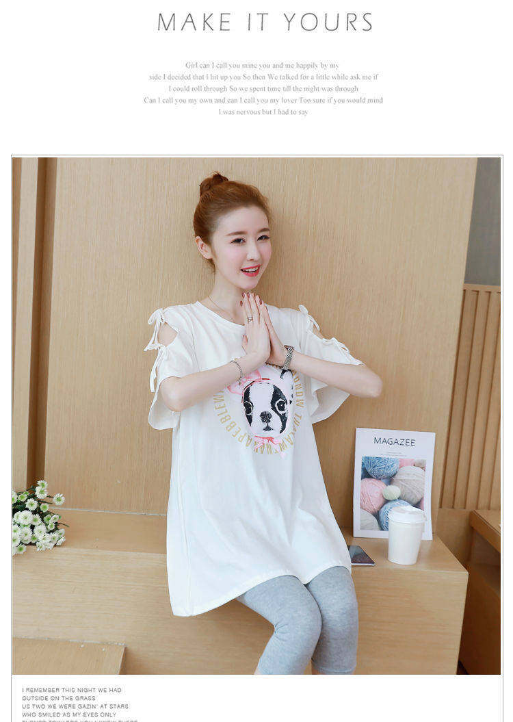 BoBoM Maternity Clothes Summer Suit Maternity T-shirt Short Sleeve Summer Base Top Loose Summer Mid-length Dress