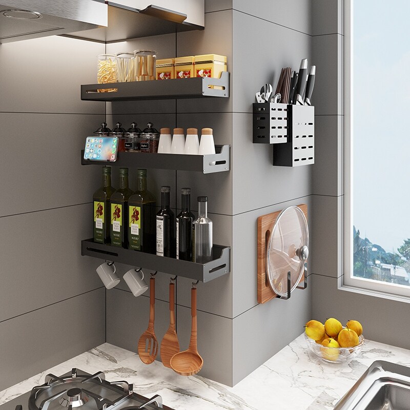 Gambar Kitchen shelf wall holing free household condiment multi function products home of receive the rack on the wall