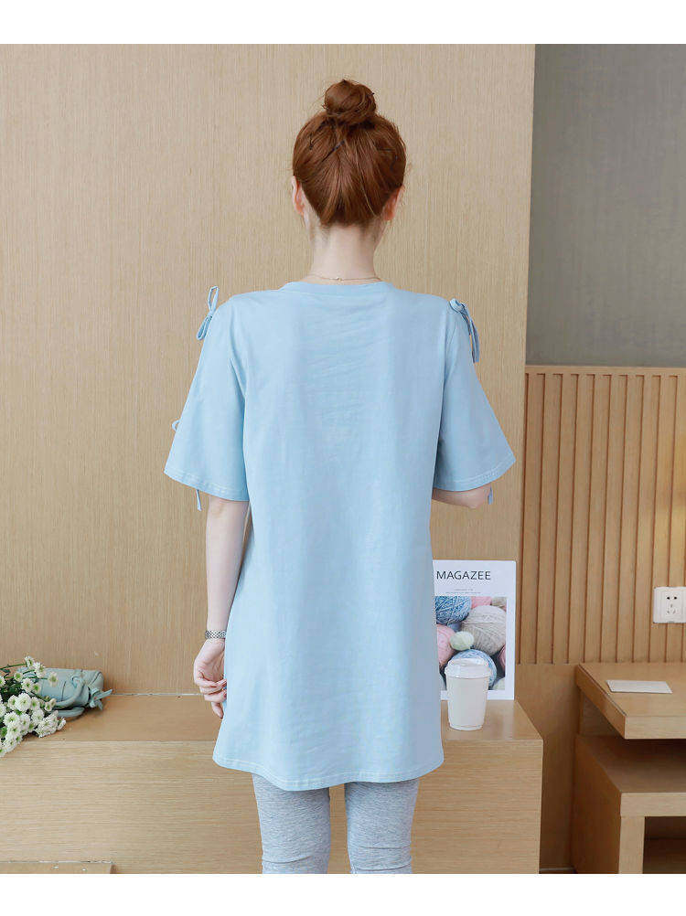 BoBoM Maternity Clothes Summer Suit Maternity T-shirt Short Sleeve Summer Base Top Loose Summer Mid-length Dress