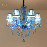 Phube blue Crystal Candle Chandeliers Lighting Modern Pendant Lights Ceiling Fixture Lamp for Dining Living Room Bedroom Hallway Entry Elegant Decoration 6 Lights E12 Base