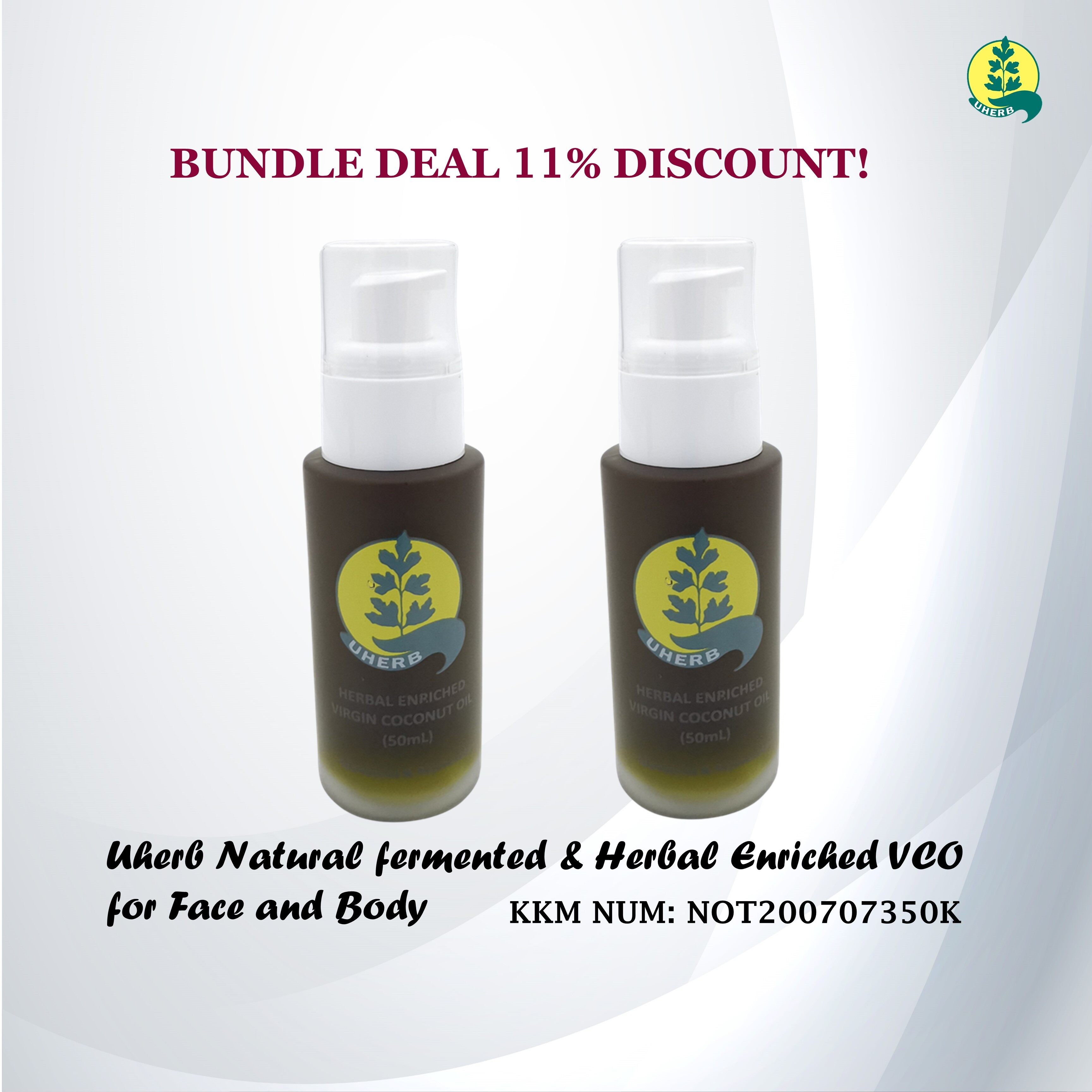 Gambar Uherb Virgin Coconut Oil for Face and Body Natural Fermented and Herbal Enriched 50mL Bundle Deal ?????????????