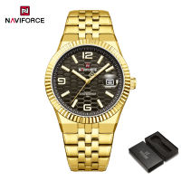 Naviforce Chính Hãng Nam Đồng hồ thạch anh Thép không gỉ có lịch dây đeo đeo tay phát sáng tổ ong Thiết kế mặt đồng hồ không thấm nước 3ATM nam thời trang giản dị đồng hồ cho doanh nhân nf9277