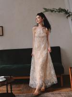Alisa.Sonya Womens Summer lace Backless Bodycon Dress Halter neck sleeveless Slip Strap Sexy Cocktail Party Maxi Dresses