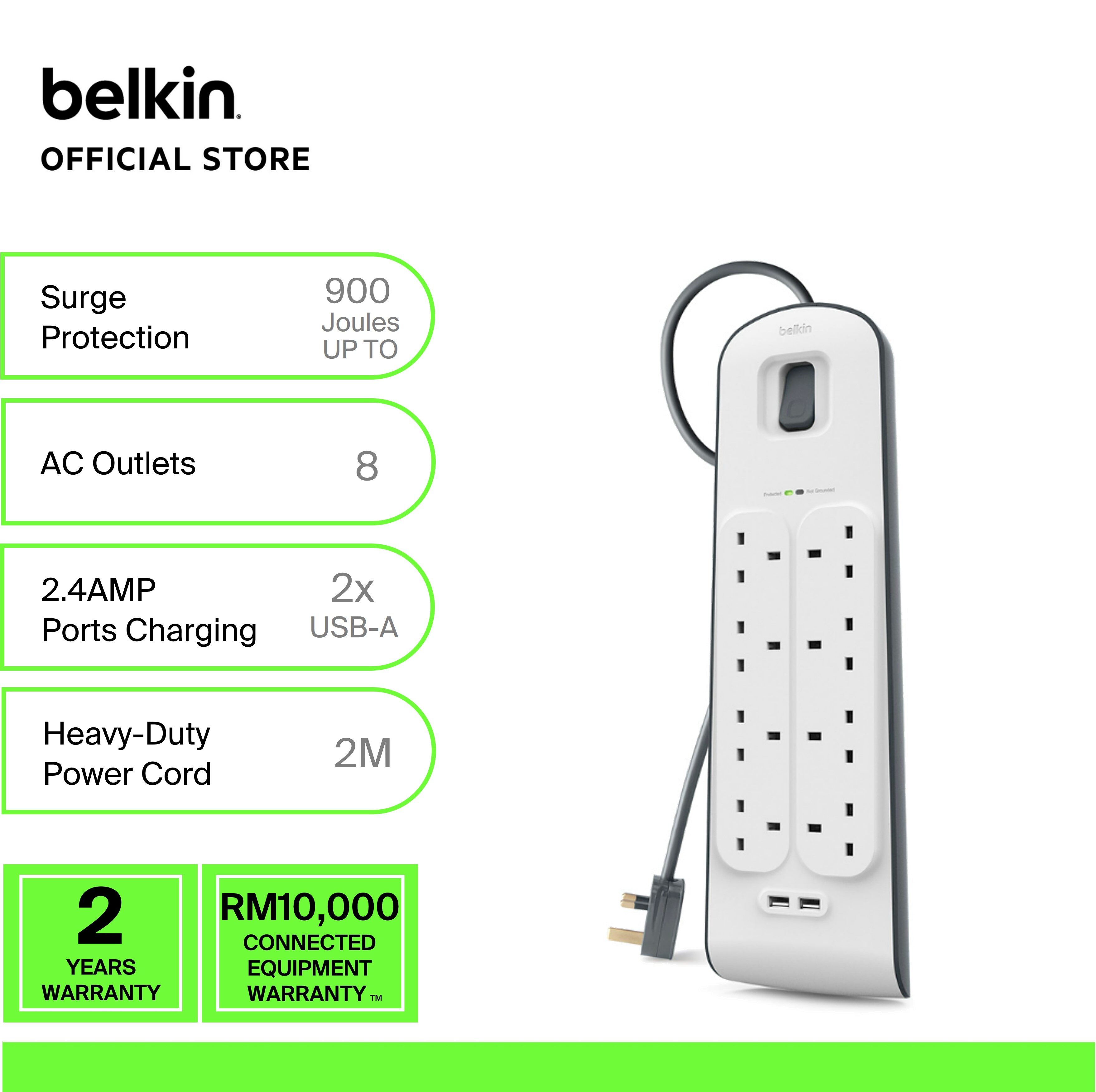 Belkin BSV804sa2M Amp USB Charging 8-outlet Surge Protection