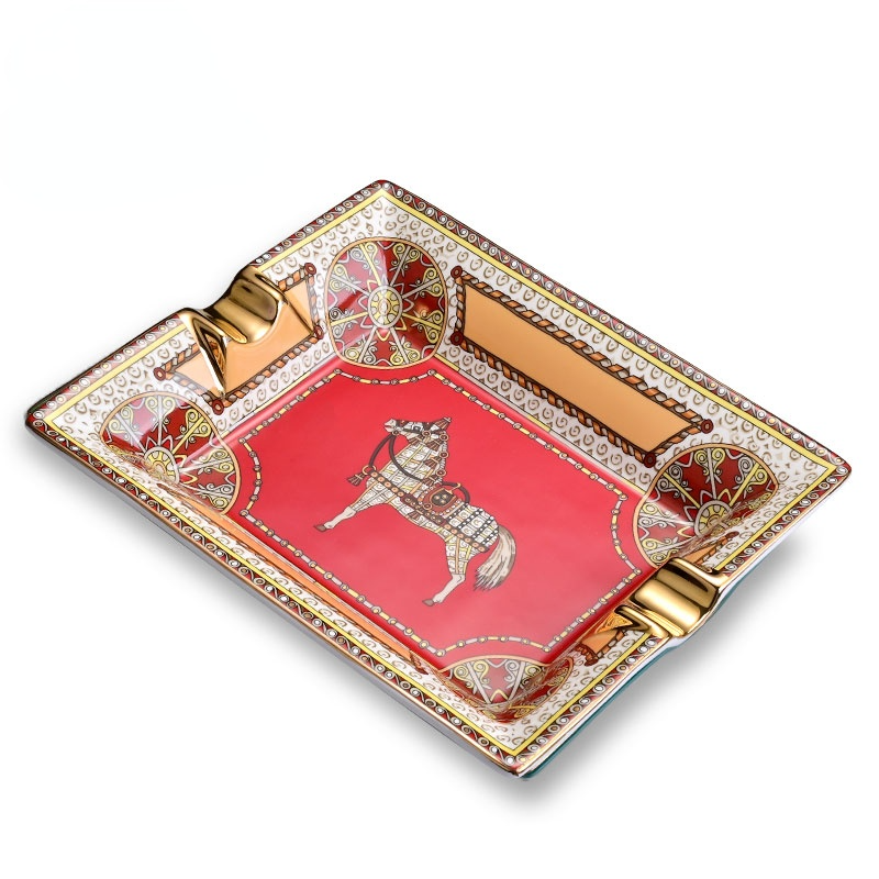 Gambar Cigare ashtray European style Carved Bone China Enamel Color Hand painted Retro Home Decoration Cigare Ash