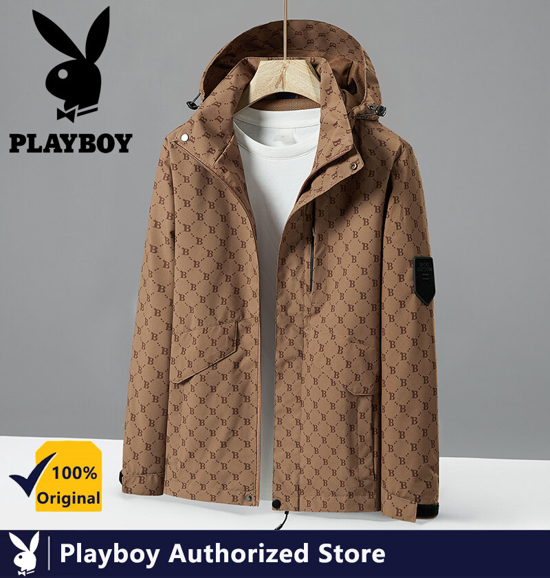 PLAYBOY Hooded Spring and Autumn Clothing Personality B-coat Leisure Travel Wind-proof Waterproof Men's Coat Autumn New Jacket Men's Wear ราคา 431 บาท*ส่งฟรี