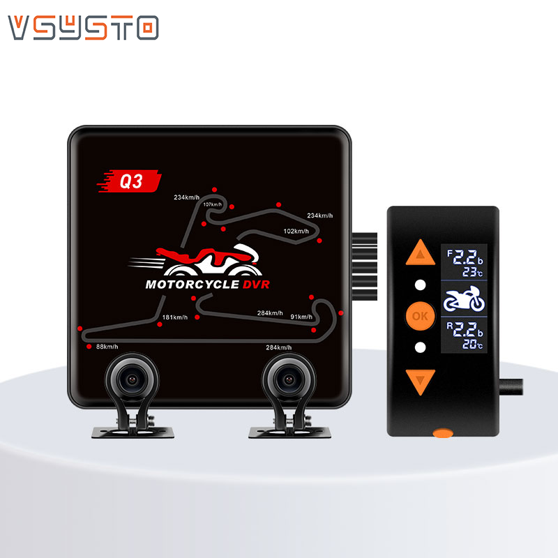 VSYSTO Motorcycle Dash Cam Q3 with 0.96'' OLED Screen Wired Controller with TPMS , Parking Recording ,GPS, 5GHz High Speed WiFi Motorbike Dash Cam ราคา 4,900 บาท*ส่งฟรี