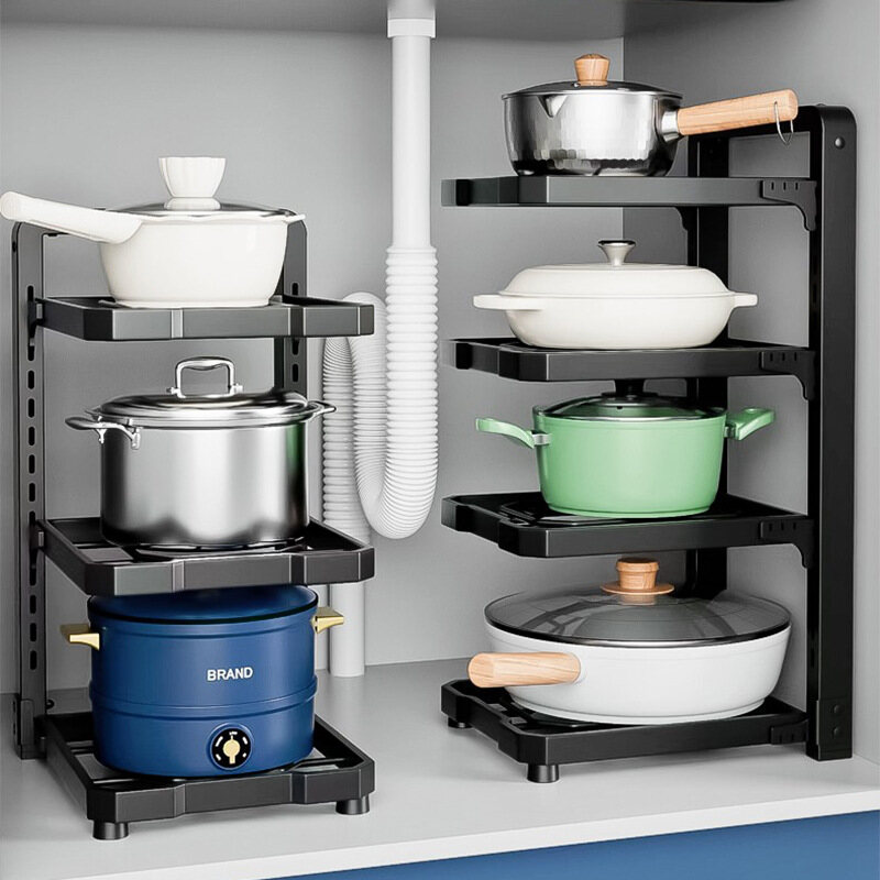 Gambar Kitchen Rack Sink Rack Pot Rack Rack Stainless Carbon Steel Rack Multi layer Adjustable Pot Rack