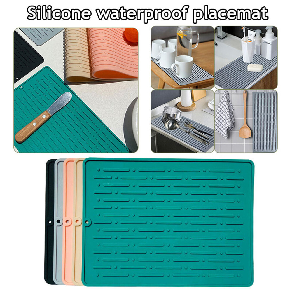 Gambar Foldable Dish Holder Non slip Draining Pad Heat Insulation Pad Table Mat Silicone Drying Mat Placemat