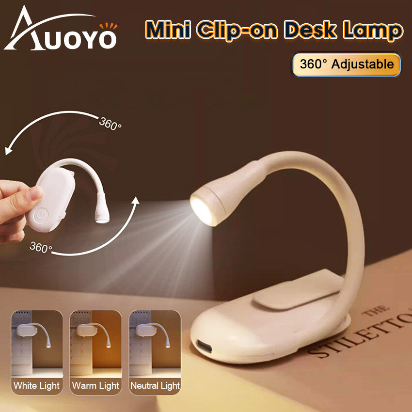 Auoyo đèn đọc sách mini kẹp giữ sách Đèn có thể sạc qua USB Đèn bàn Kẹp Sách đèn ban đêm Đèn đọc sách linh hoạt Xách Tay Mắt Bảo Vệ đèn USB LED Nghiên Cứu Đèn làm việc Đọc Sách Với 3 Màu Sắc Ánh Sáng