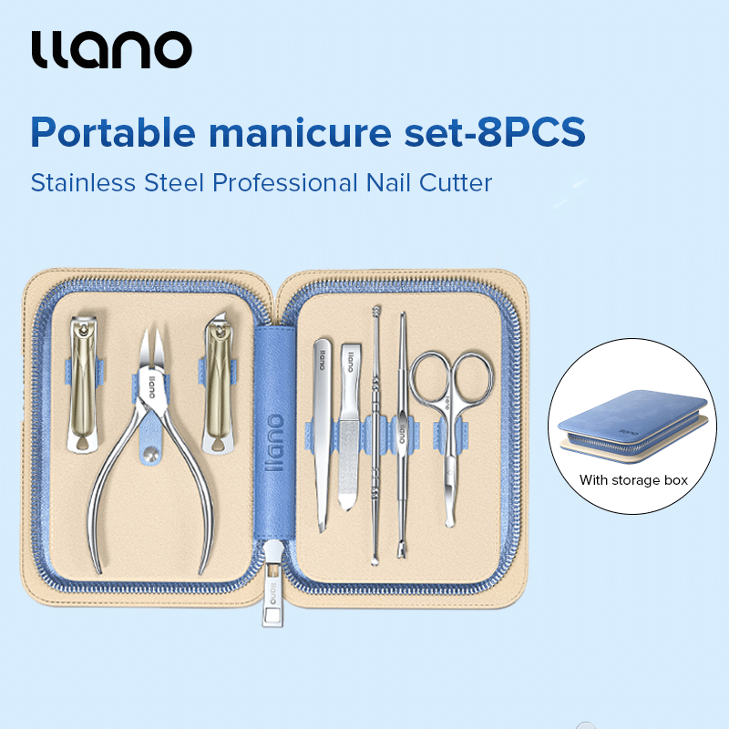 llano Bộ Làm Móng Tay Với Bao Da Bộ Dụng Cụ Cắt Móng Chân 8 Trong 1 Thép Không Gỉ Bộ Dụng Cụ Cắt Móng Tay Chuyên Nghiệp Với Vali Du Lịch