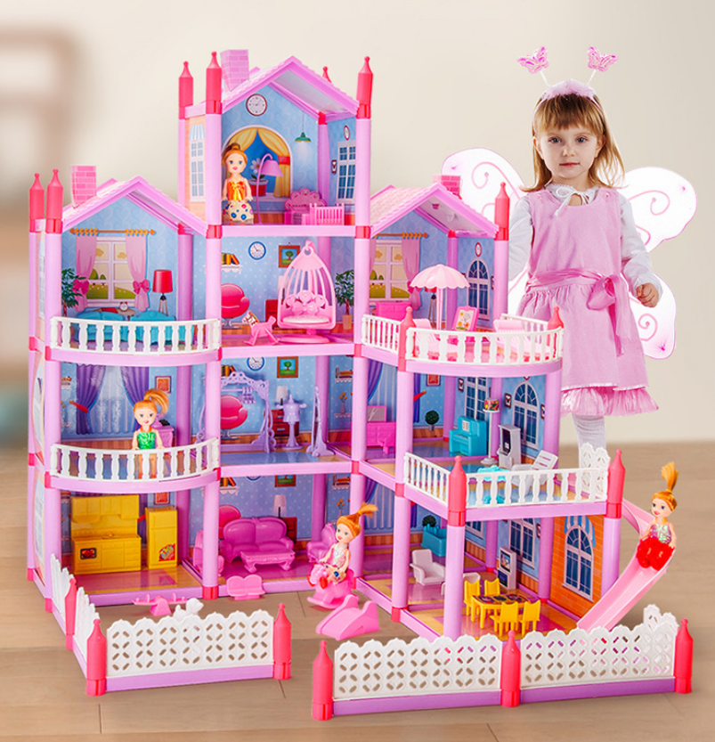búp bê freebie + đèn cổ tích, nhà búp bê biệt thự lớn, nhà búp bê barbie công chúa, 4 tầng, mơ ước, quà tặng giáng sinh, bộ đồ chơi đồ hàng tự làm 1