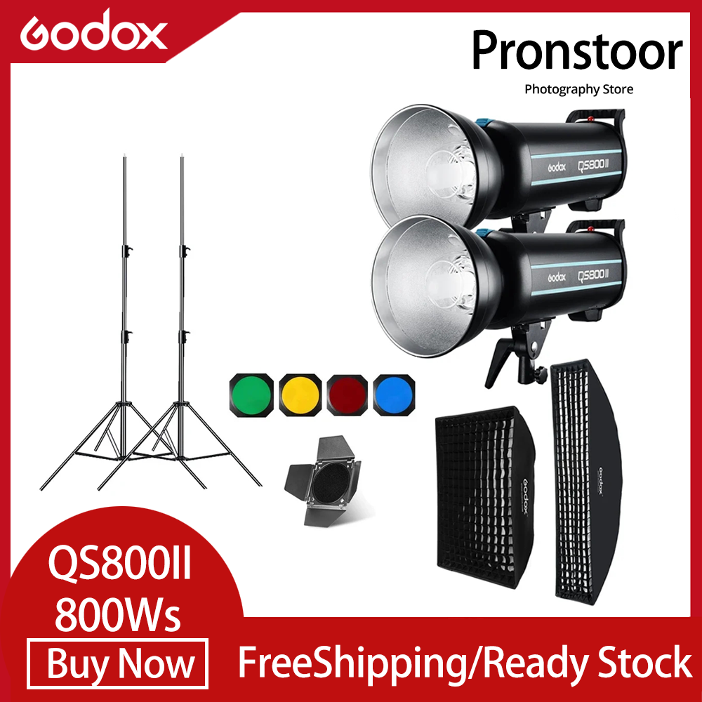 Godox QS800II 2x 800Ws Photo Studio Flash Lighting Softbox 280cm Light Stand Barn Door Flash built-in Receivers ราคา 28,600 บาท*ส่งฟรี