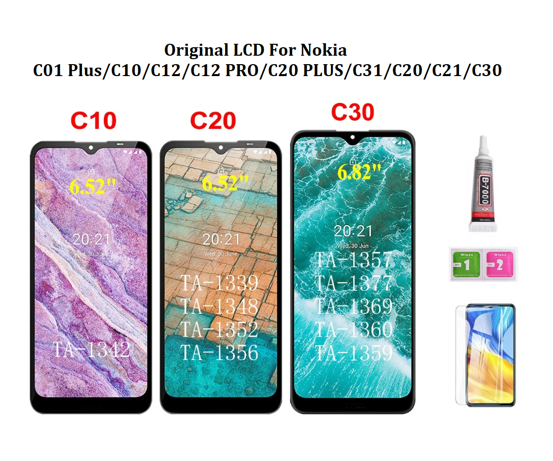 Ban đầu cho nokia c01 c10 c20 c30 c12 c21 c31 c32 pro cộng với màn hình lcd với màn hình cảm ứng digitizer