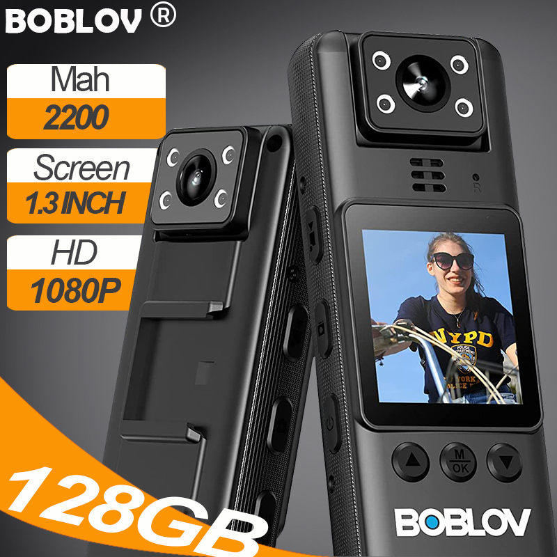 BOBLOV A23 Body Worn Mini Action Police Camera 180° Rotate Lens Night Vision HD 1080P 128GB 2200Mah Motion Detect Wearable DVR Audio Video Recorder Recording Bodycam Actiomcam Camcorder Motorcycle/Bike Dash Cam For Vlogging ราคา 1,399 บาท*ส่งฟรี