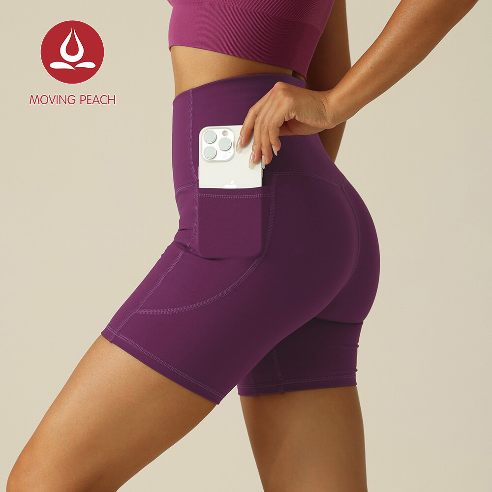 Moving Peach High Waist Yoga Shorts for Women Biker Shorts with 2 Side