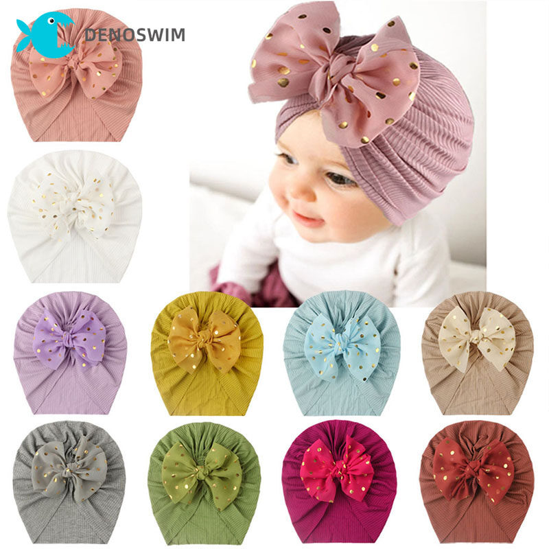 DENOSWIM Soft Newborn Baby Girls Caps Cotton Baby Hat Infant Turban